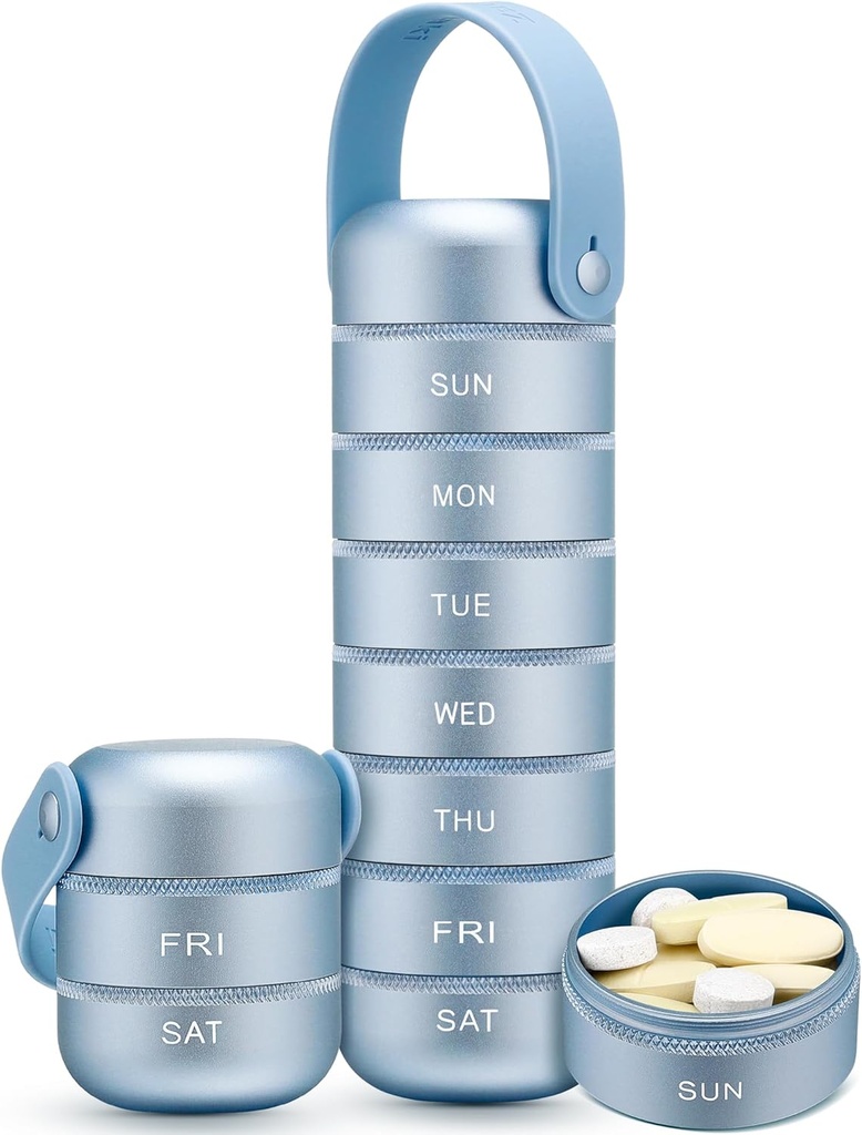 Zannaki Metal Tedenske tablete Organizator, Velika potovalne tablete Box 7 dan, Vodoodporne dnevne tablete Primer s silikonskim ročajem, Aluminum Alloy Prenosne tablete Imetnik vsebnik za vitamine, Medicina, Dopolnilo,Pills