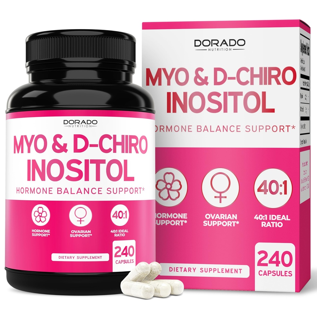 Myo-Inositol & D-Chiro Inositol Supplement For Women (240 Capsules, 2050mg Per Serving Ideal 40:1 Ratio Myo Inositol) Hormone Balance for Women - Third Party Tested, Vegan Safe & USA Made - 240 Count