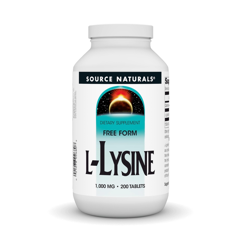 Vir Naturals L-Lysine Free Form, 1000 mg - Aminokisline dodatek podpira energijsko formacijo in kolagen - 200 tablet
