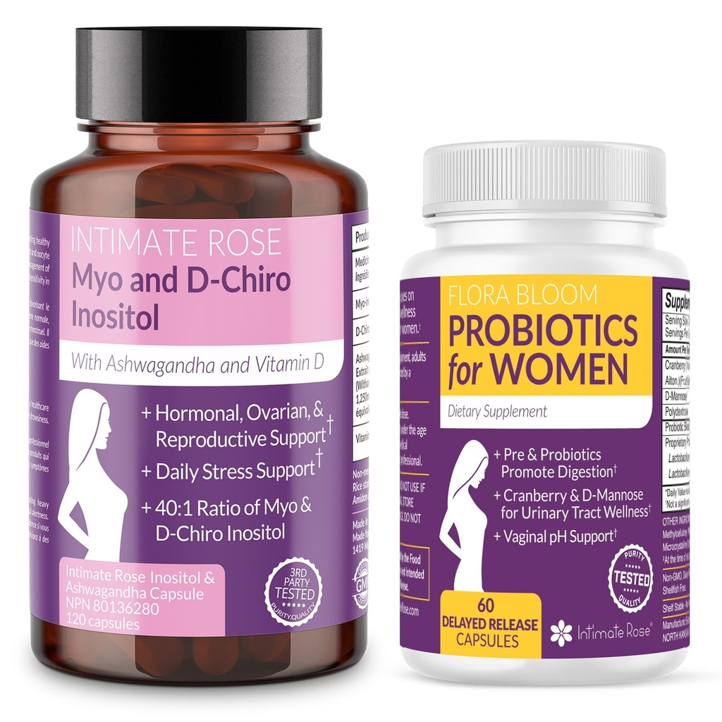 Prihranite 10% na ženski Wellness Bundle – Myo-Inositol & D-Chiro Inositol + Popolni vaginalni probiotiki za hormonsko ravnovesje, Gut, in vaginalno zdravje