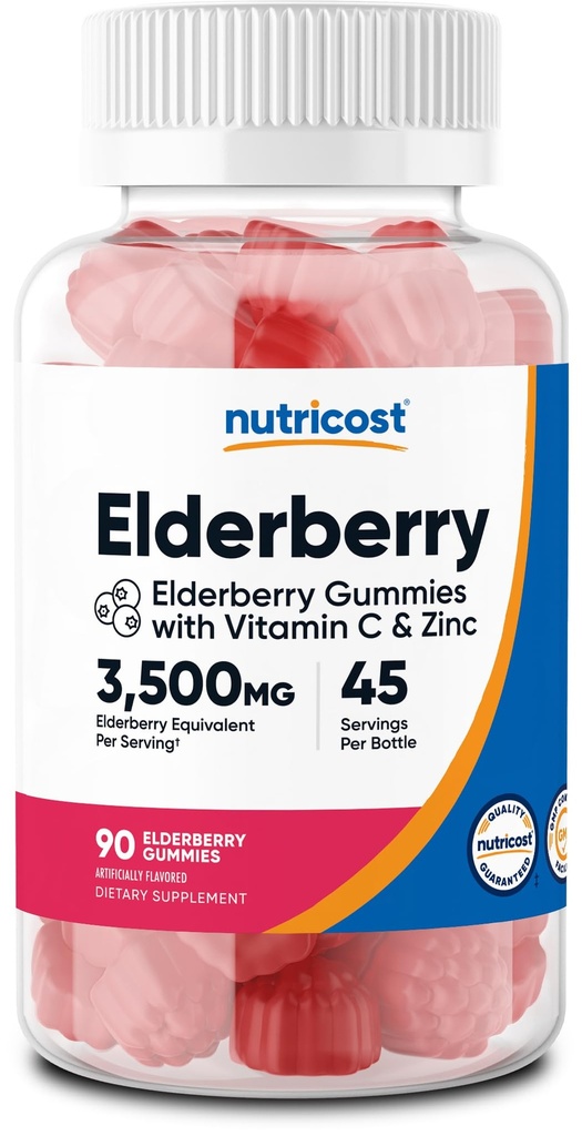 Nutricost Elderberry Gumies z vitaminom C & cink 90 Gumies - Gluten brezplačno, vegetarijanec