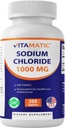 Vitamatski natrijev klorid 1000mg – 365 tablet Elektrolitski Replenisher in Hidracija Podpora – Ne-GMO, Gluten-free