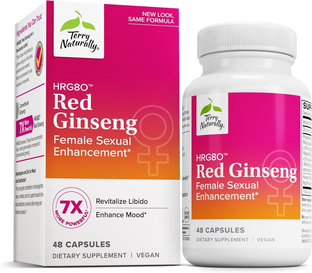 Terry Seveda HRG80 Red ginseng ženski spolni izboljšanje - prehranski dodatek za cirkulacijo, vzdržljivost in energetsko podporo - Vitalnost podpora z Ashwagandha, Red ginseng & cink - 48 kapsul