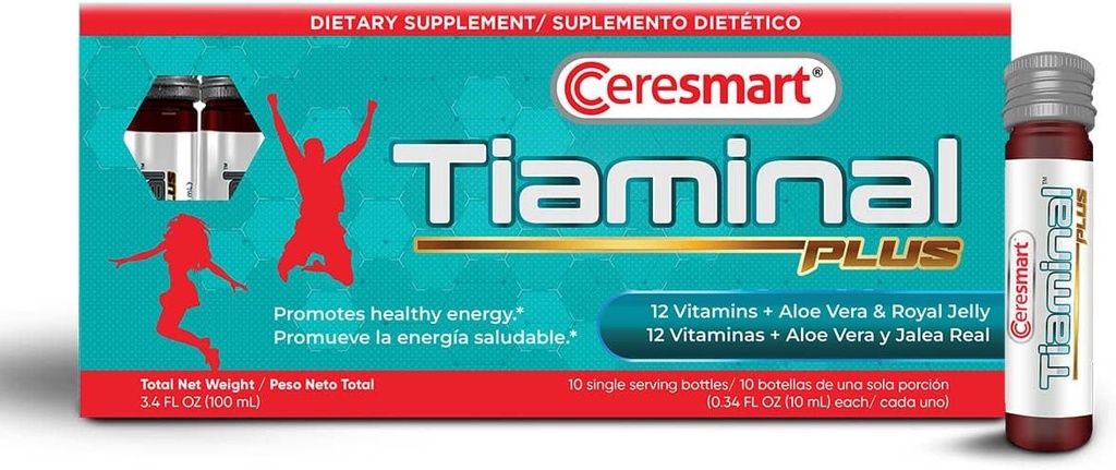 Ceremart Tiaminal Plus Multivitaminski za ženske in moške – 10 x Enojne servirne viale Tekoči multivitaminski dodatki – Energy Boost Vitamin dopolnila z Aloe Vera, Royal Jelly