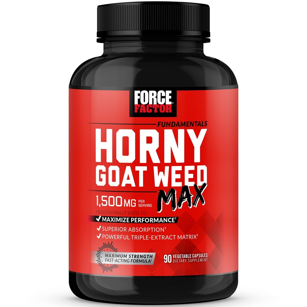 FORCE FACTOR Horny Kozel Max, Horny Kozel trava za moške in ženske za povečanje zmogljivosti in pogon, Triple-Extract HGW Horny Koze Zeliščni dodatek, 1500mg, 90 Kapsule