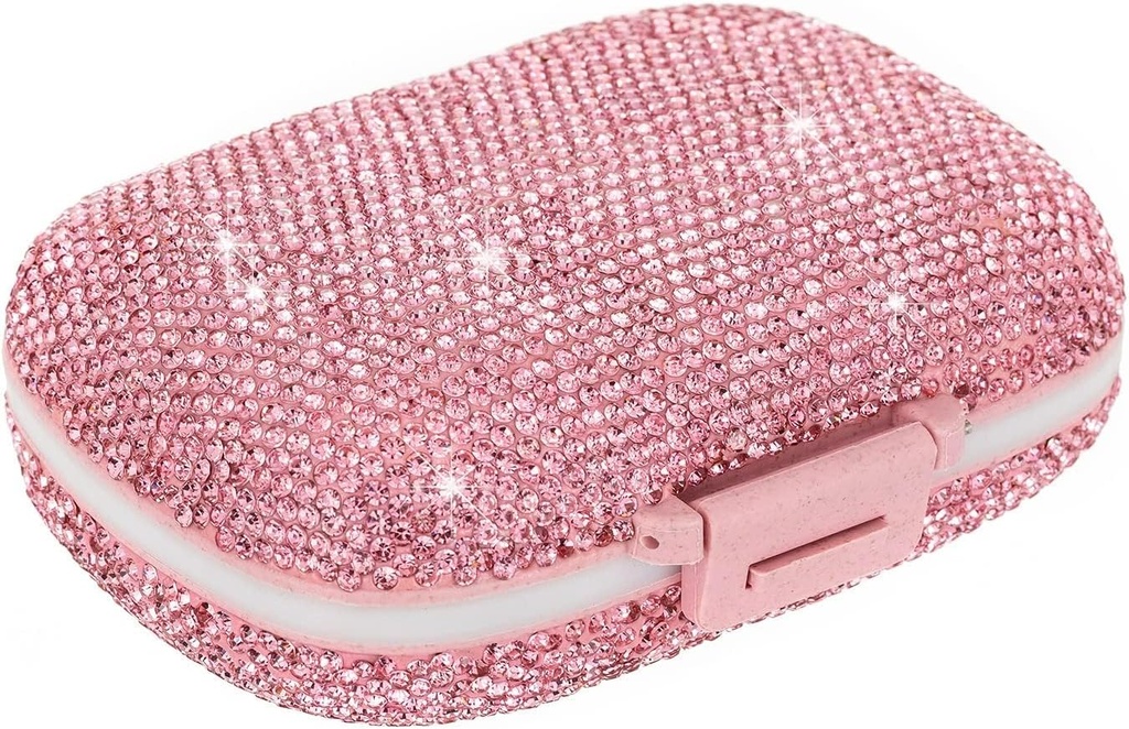 Luštna tablete Organizator Mali Bling tabletke Primer za Purse Medicine Vitamin Container Imetnik Dnevne tablete Box zabojnik za ženske potovalne medicine komplet (Pink)