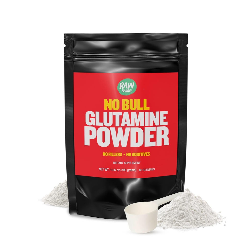„Brez bika“ L-glutamin v prahu - nearomatiziran in mikroniziran glutamin, čisti L-glutamin v prahu, ne GSO, L-glutamin dodatek, naravno vegan, vegetarijanski in gluten brezplačno, 300g
