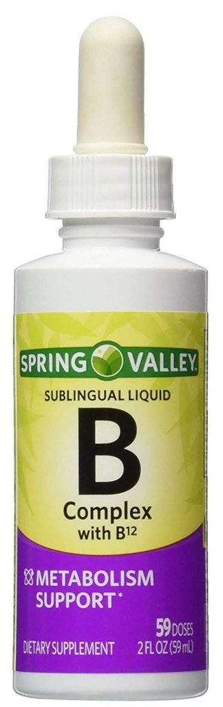 Vitamin B kompleksne podjezične tekoče kapljice za odrasle z vitaminom B6, vitamin B12, niacin, riboflavin, pantotenska kislina - energijska mešanica w/ 'No Fluff' Guide ©