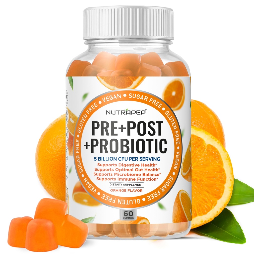 Prebiotični probiotični in postbiotični gumiji za ženske moške in otroke otroke - visoka moč 5 milijard CFU - brez sladkorja in glutena