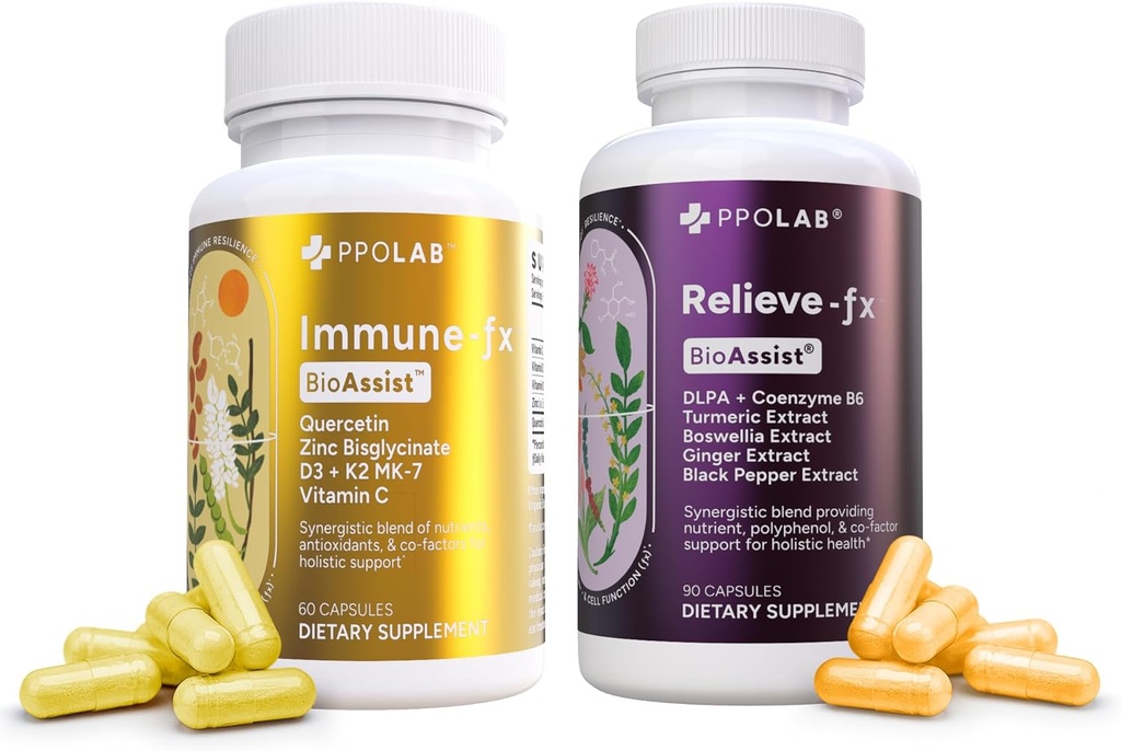BioAssist® Relieve-Fx + Imunsko-fx, Recovery Relief Joint Detox Mood Imunsko pljučno pljučno podporo dopolnilni dejavniki, Clean Certified®, Non-GMO