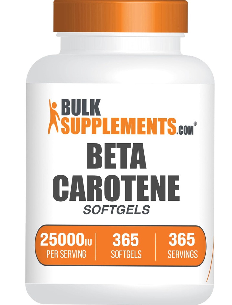 BulkSupplements.com Beta karoten 25000 i.e. softgels - vitamin A dodatek, Beta karoten dopolnila - za podporo oči, Gluten Free, 1 Softgel na strežbo, 365 Število (Pack of 1)