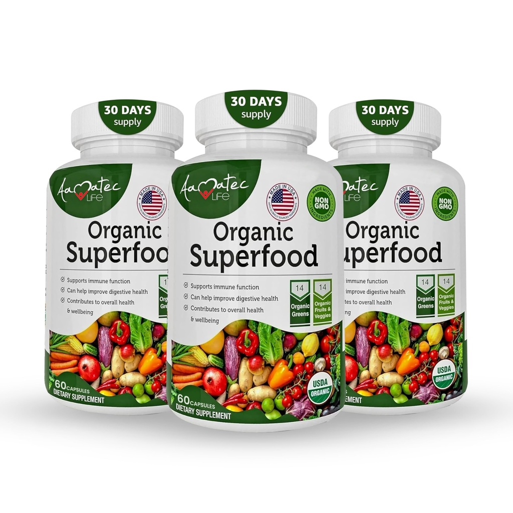 Organic Superfood Greens Sadje in zelenjavo Complex - Najboljši prehranski dodatek s 14 Zelenih & 14 Sadje & Zelenjava z Alfalfa Bogata z antioksidanti organske sestavine Non-GMO (180 Count Pack 3)