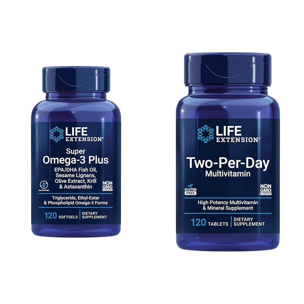 Life Extension Super Omega-3 Plus EPA/DHA ribje olje, Sezam Lignans in dva na dan visoke jakosti multi-vitamin in mineralni dodatek