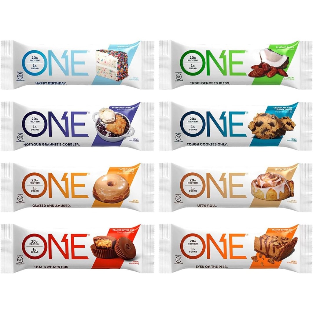 ONE Beljakovine Bars, Vzorčnik Variety Pack, Gluten Prost z 20g beljakovin in 1g sladkorja, Shrambe Sponke, 2,12 oz (8 Število)