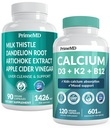 Kalcijev D3 K2 B12 (1pk) in jetrna podpora (1pk) Dodatek Bundle - Močni vitamini za kosti, srce, delovanje jeter, in Imunska podpora - Ne-GMO, Vegan, Gluten-free