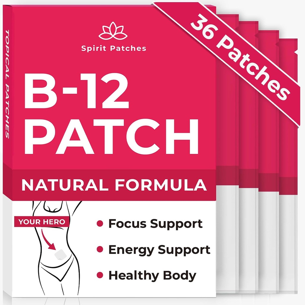 B12 Patches (Pack of 36) - 100% naravni vitamin obliži za ženske, energijo, fokus in podporo telesu, self-Adhesive Transparent Patches - Izboljšana formula
