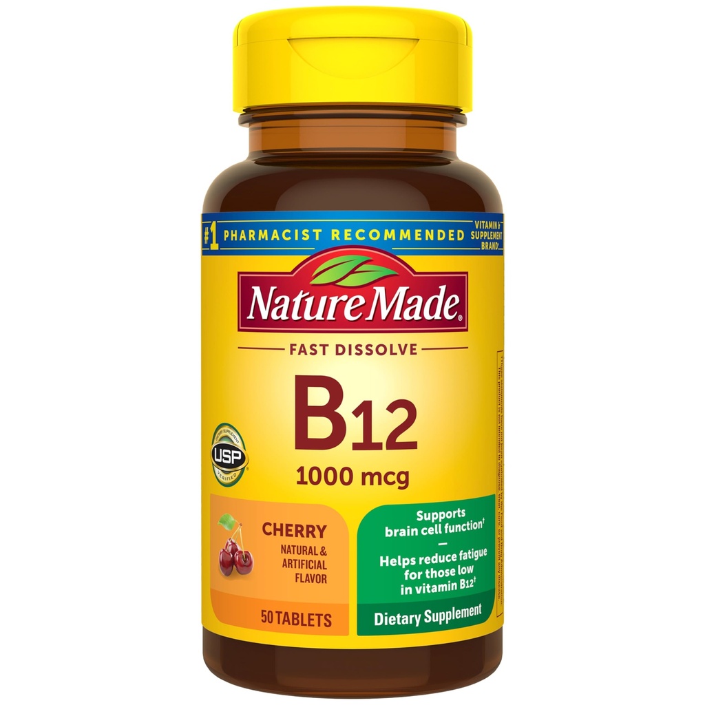 Vitamin B12 1000 mcg, Enostaven za podjezično B12 za energetsko presnovno podporo, 50 tablete brez sladkorja, 50 dnevne zaloge