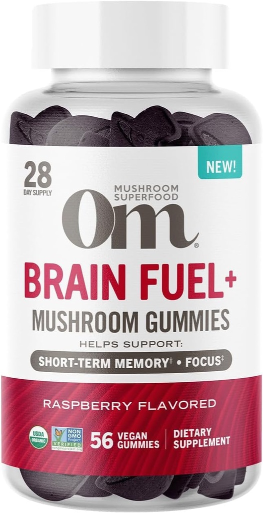 Om gob Superfood Brain Fuel+ Gummies, 28 Servings, Raspberry Gummy dodatek z levjo grivo za spomin in fokus
