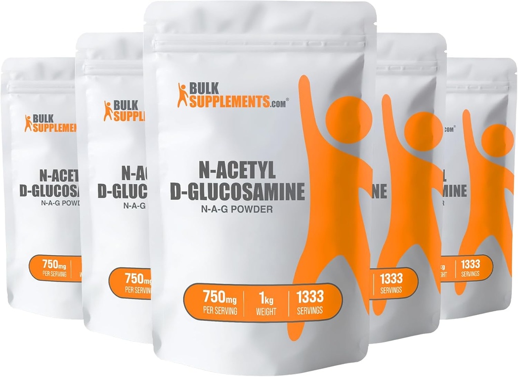 BulkSupplements.com N-acetil glukozamin prašek - NAG prašek, glukozamin 750mg, glukozamin dodatek - glukozamin prašek, gluten prost, 750mg na serviranje, 5kg (11 lbs) (paket s 5)