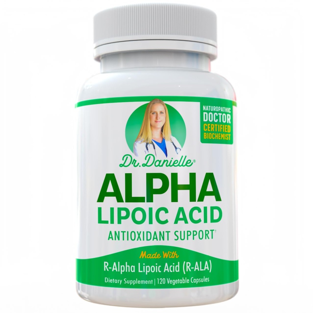 Alfa-lipojska kislina dr. Danielle, Nevropatija Podpora, Non-GMO, Gluten-free, Vegan, Soy-free, Spodbuja zdravo krvni sladkor, Alpha R Lipoic Acid R-ALA, R-ALA, 120 Veggie Caps