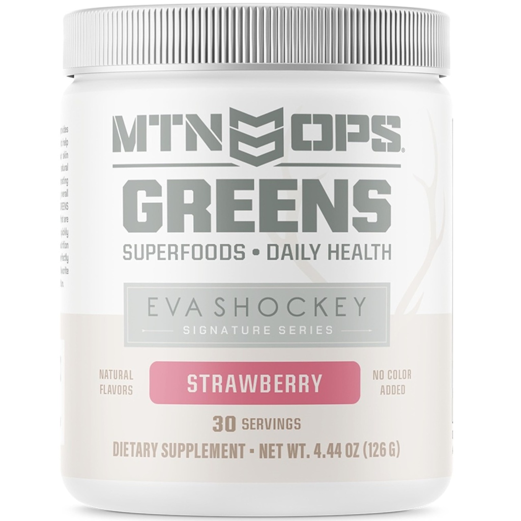 MTN OPS Eva Stockey Podpis serije Super Greens Organic Super Foods Powder, Jagoda, 30 Serving, Jagoda, 4.4 Ounce