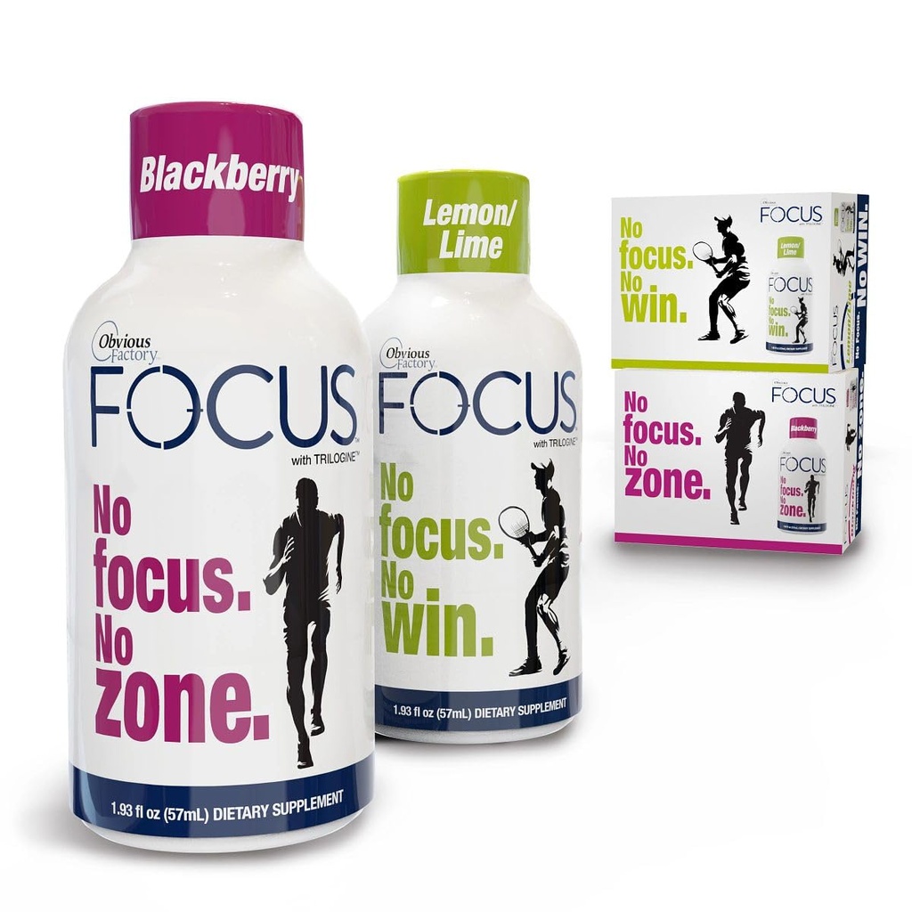 Fokus Shots with Trilogine, Stay Sharp, Zero Sugar Energy Boost, Variety Pack, 24 Count (1,93 fl oz), Blackberry, Lemon Lime Flavors