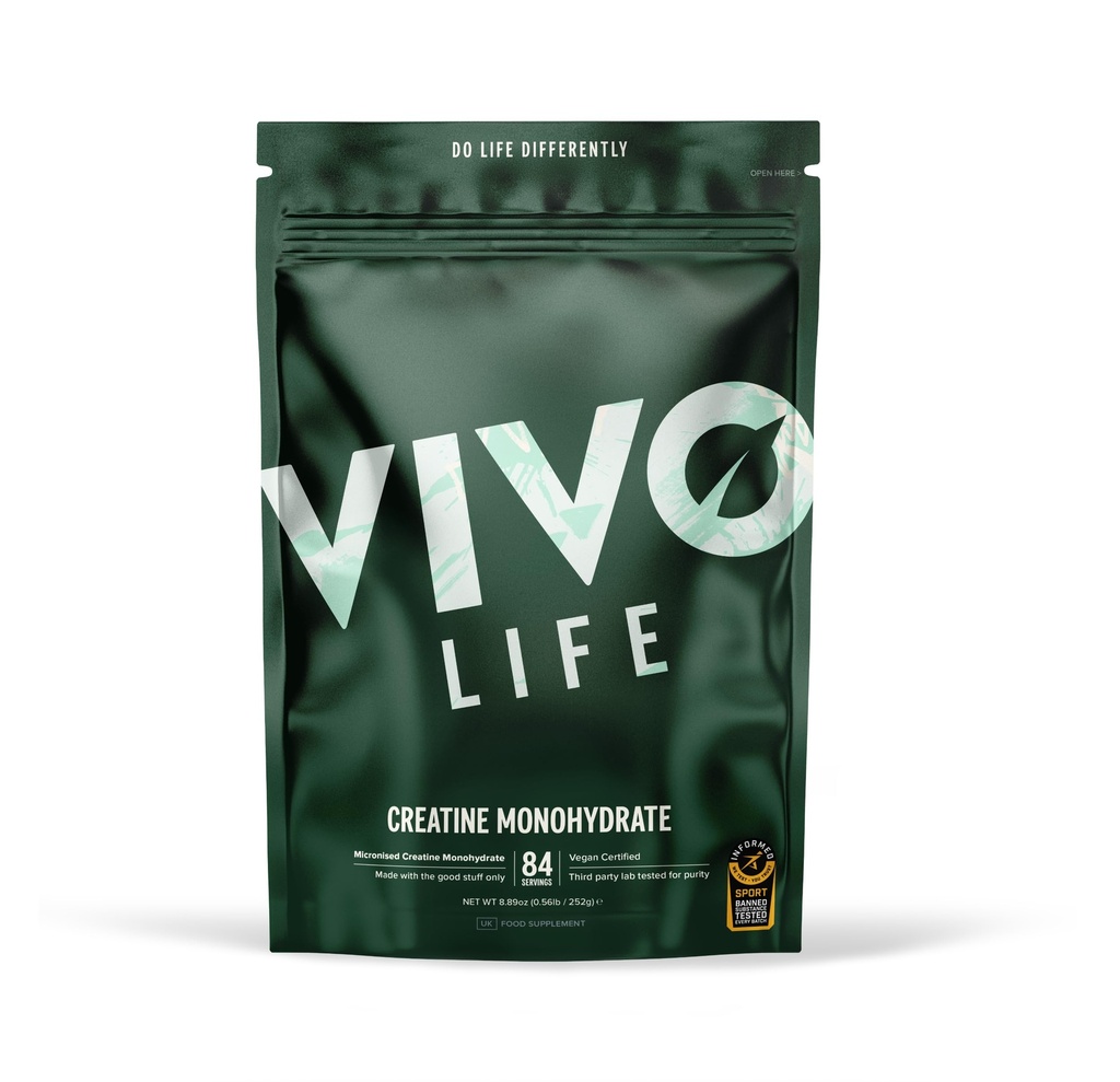 Vivo Life - Kreatin monohidrat v prahu mikroniziran - vegan, nearomatiziran (8,8 oz, 84 serviranja)