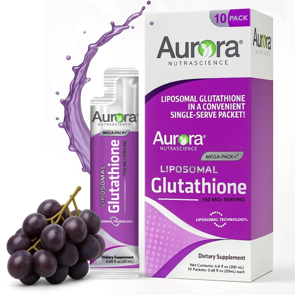 Aurora Nutrascience Mega-liposomski tekoči glutation, Imunski in antioksidant Gut Health Support dodatek, 750 mg na strežbo, ne-GMO, Sugar-free, 10 posameznih serv paketi