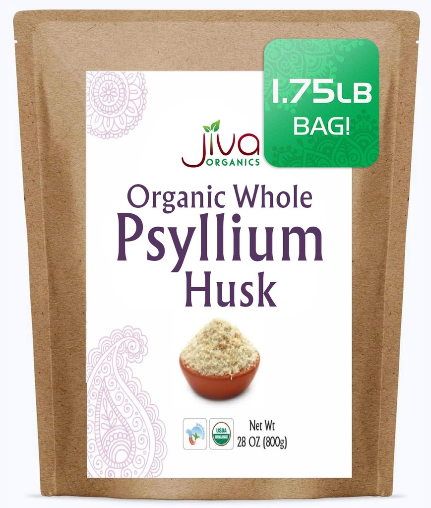 Jiva Organics Celi Psyllium Husk (Isabgol) 1,75 LB (28 Oz) Jumbo Bag - Non-GMO, Unflavored - Keto Friendly, Soluble Fiber