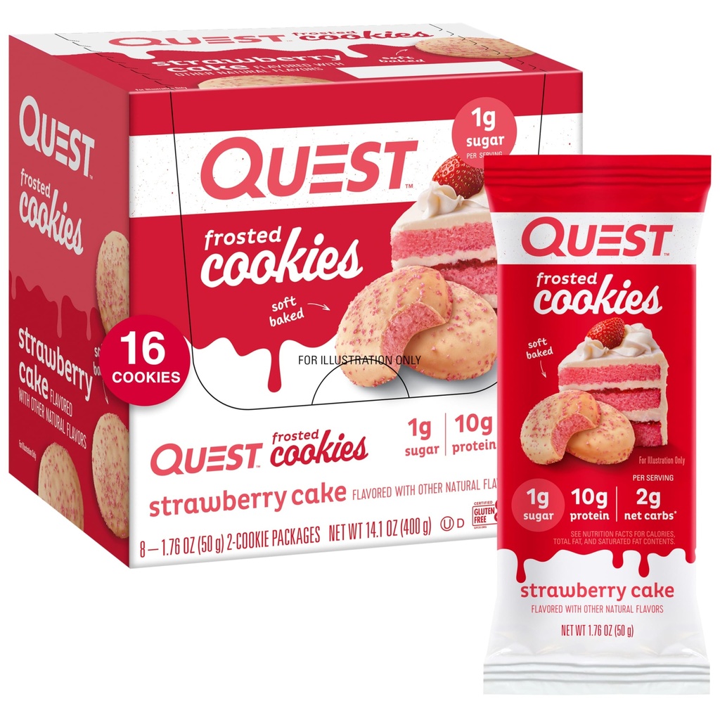 Quest Lemon Cake Protein Bars 12 Count & Strawberry Cake Frosted Cookies Twin Pack 16 Cookies