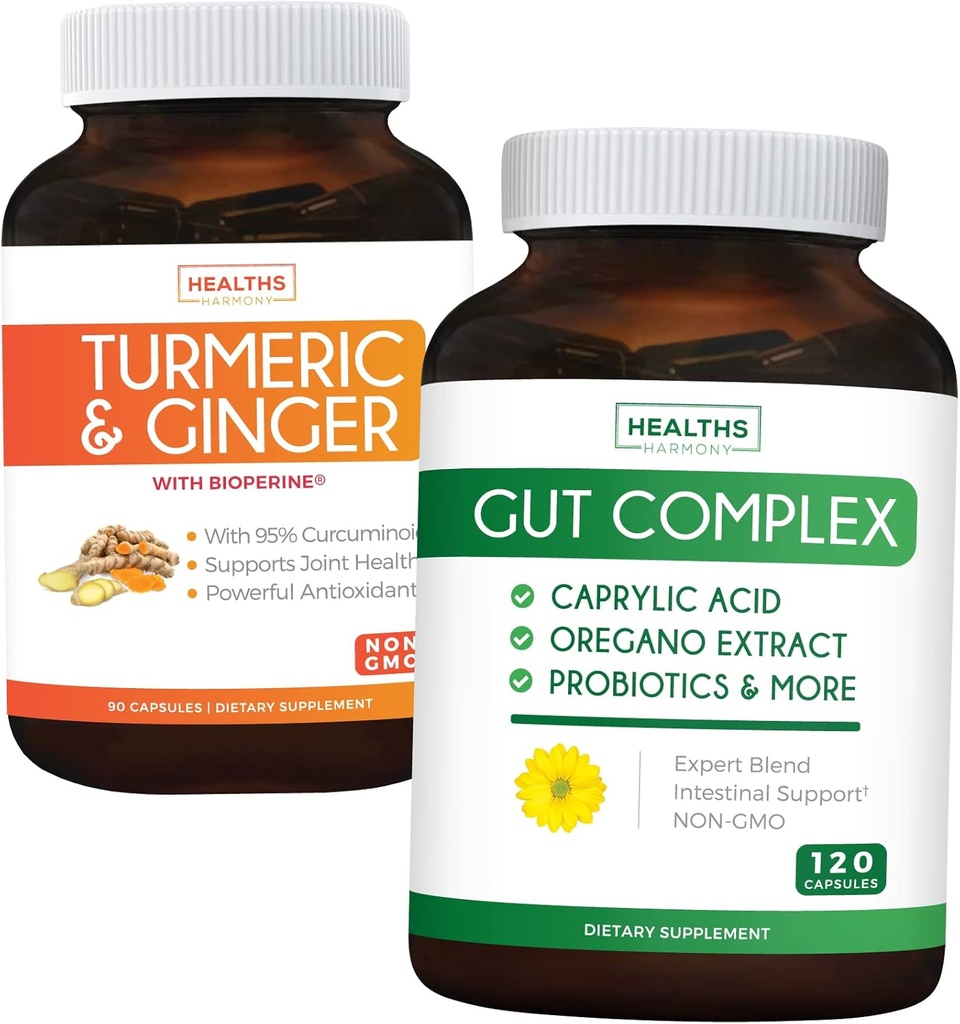 Save $11 (23% Off) - Gut Balance Bundle - Gut Complex s kaprilno kislino za uravnoteženo Gut zdravje in probiotično podporo (120 Kapsule) & Kurkuminoidi & Bioperine (90 Kapsule)