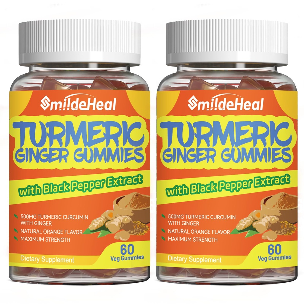 Kurkumin Gumies 500mg, z izvlečkom korena kurkuma, ingver, izvleček črnega popra, antioksidantna podpora, pomarančne arome, 60 Število (Pack of 2)