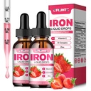 Tekoči železovi dodatki za ženske Moški in otroci Večvitaminski železove kapljice z Folate, Vitamin C, B6, B12, cink za anemijo, pomanjkanje železa, Blood Builder, Energy - Naravni jagodni okus, Vegan 4 Fl Oz