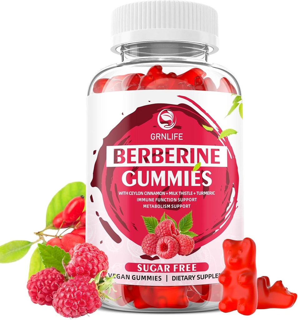 Berberine Gumies s Ceylon Cinnamon 1500mg visoke jakosti Berberine HCL dodatek za imuno in metabolizem podporo, sladkor brezplačno, malina aroma - 60 Count