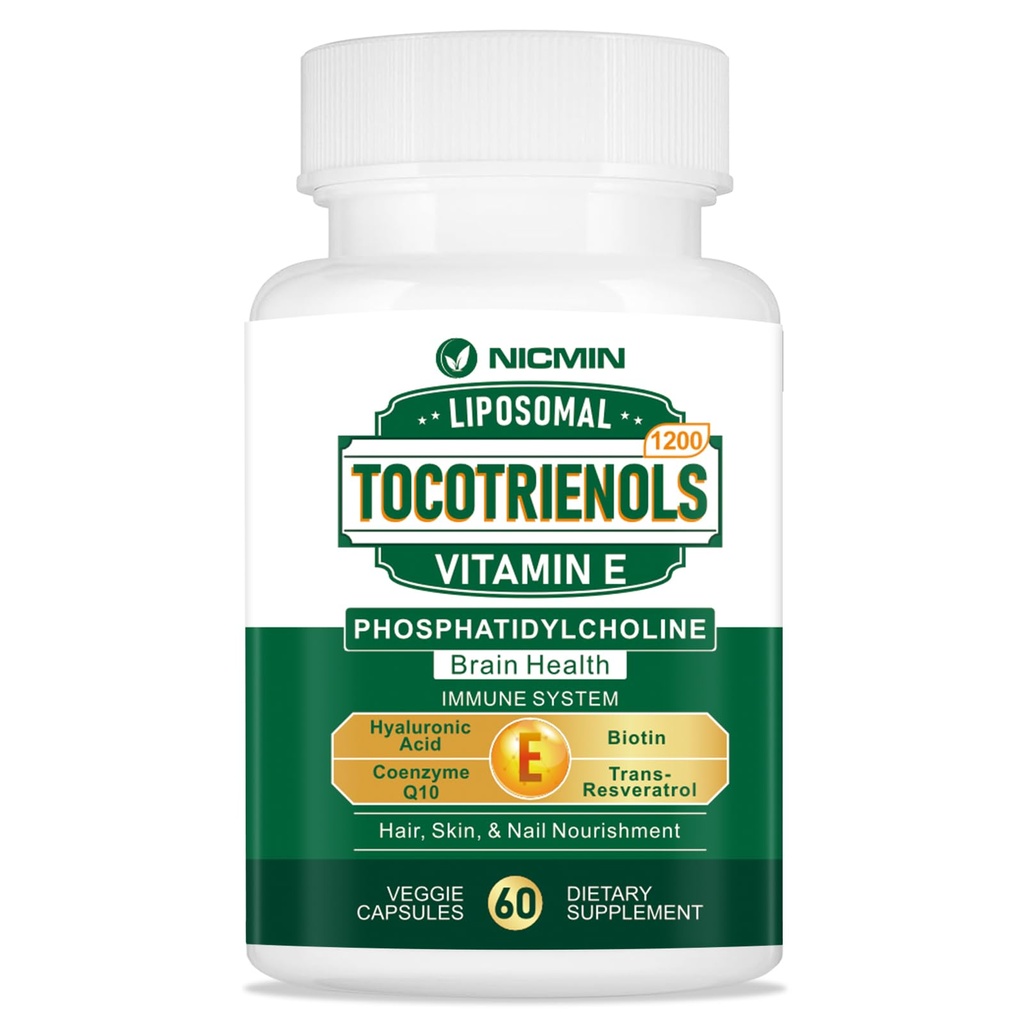 1200MG Vitamin E Tokotrienoli Liposomski Tokotrienoli Dodatek s fosfatidilholinom, 95% delta-tokotrienolov in 5% gama-tokotrienolov, visoka absorpcija za srce, delovanje možganov 60 kapsul