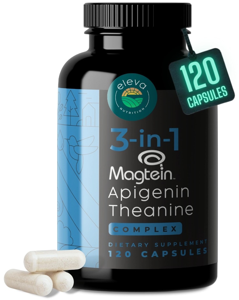 Magnezij Theanin L-treonat Apigenin Dopolnilo za spanje Aid-3- v-1 Kompleksna podpora Sprostitev- Melatonin-free Magnezij- nič polnila- Gluten brezplačno & ne-GMO-120 grof Veggie kapsule