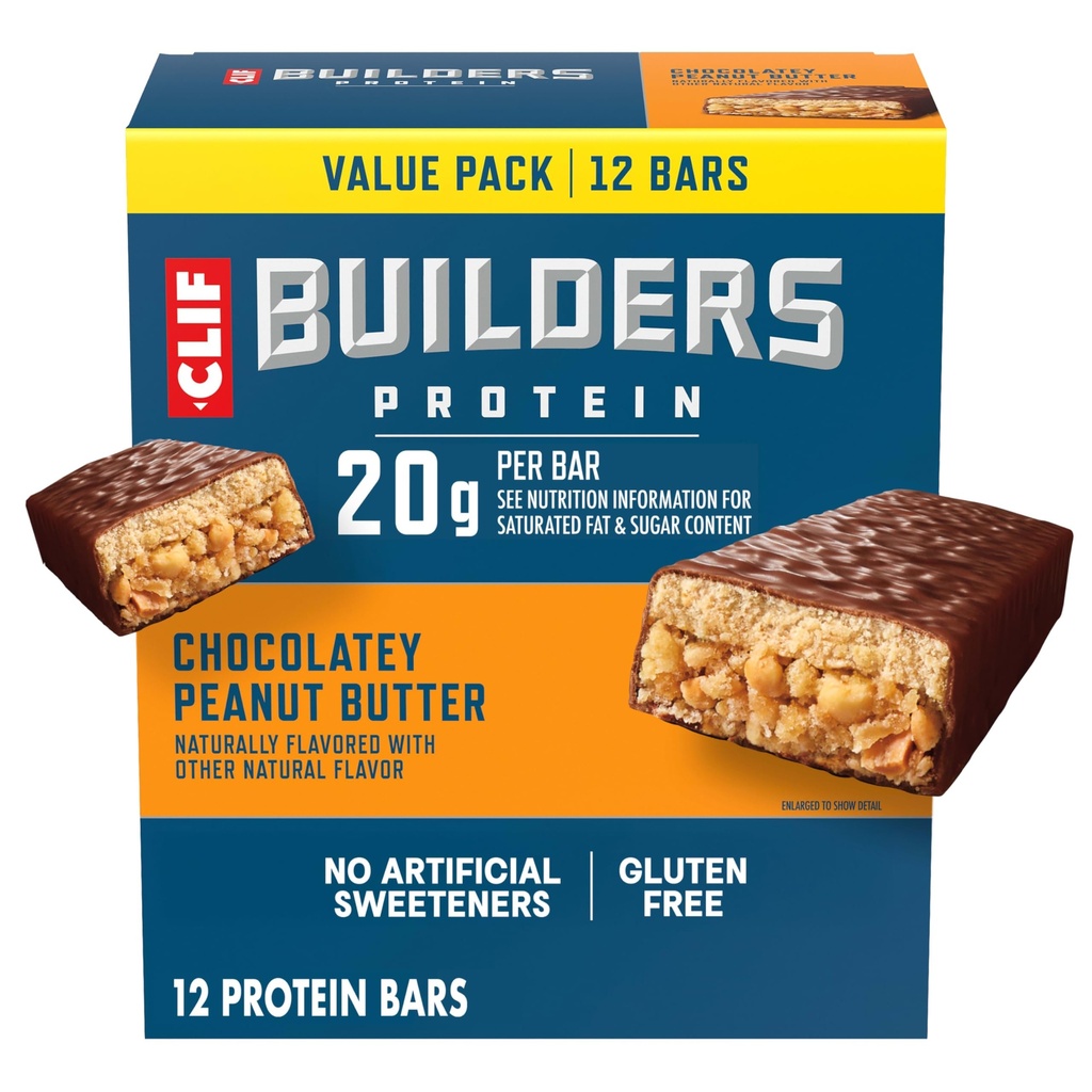 CLIF BUILDERS Proteinske čokoladno arašidovo maslo aroma - 20g na osnovi rastlinskih beljakovin - brez glutena - ne-GMO - nizko glikemična - brez umetnih sladil - vrednost paket, 2,4 oz. (12 Count)