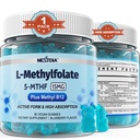 L-metilFolate 15 mg & metil B12 Gumies, metilirani B1, B2, B6 multivitamini - aktivni 5-MTHHF & visoka absorpcija - podpira MTHFR Gene, Kognition, Homocystein ravni, Folate Presnova, Vegan, 60 Cts