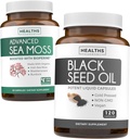 Črno seme in morski moss (1-mesečna zaloga) Hranilna naravna mešanica olja črnega semena 120 kapsul softgel (Non-GMO & Vegan) s hladnim nanosom Nigella Sativa & irskih kapsul Moss (Non-GMO & Organic)