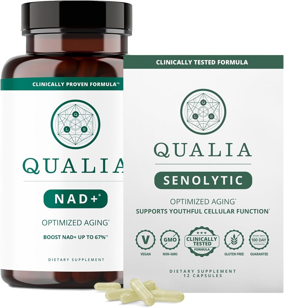 Qualia Life Sciences Bundle Qualia NAD+ & Qualia Senolytic, Klinično testiran dodatek, Lahko Boost NAD+, Staranje dodatek