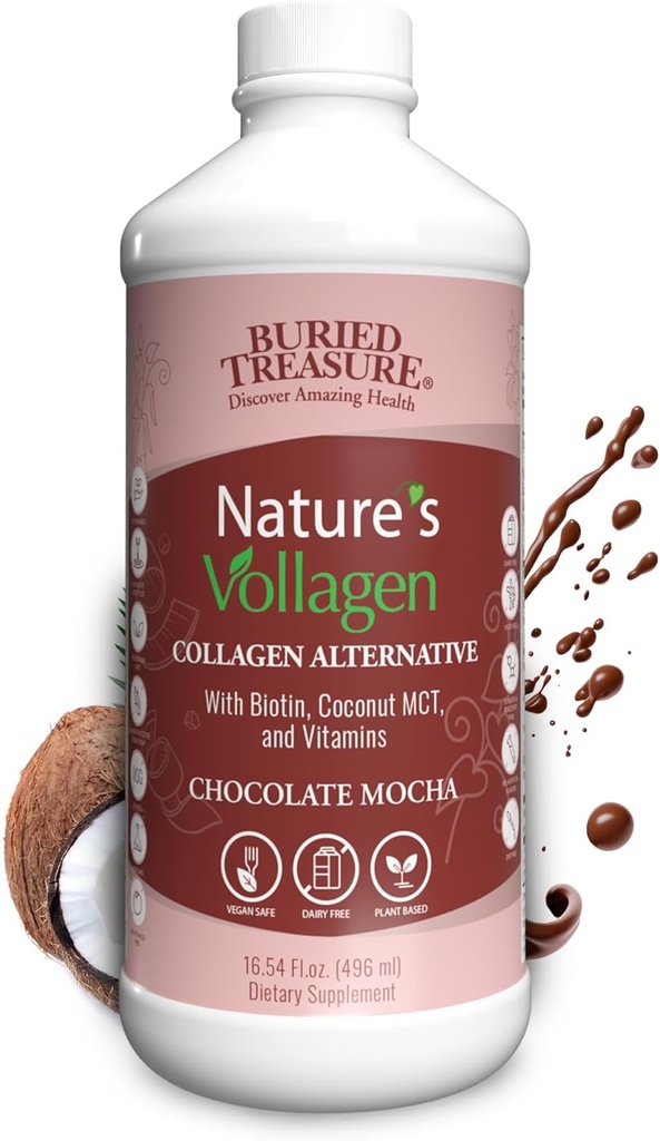Zakopan zaklad Narava je Vollagen – 2000mg Vollagen kompleks, koža, lasje, in skupno zdravje, 100 % rastlin-osnovana, Gluten-free, Soy-free, Dairy-free, Čokolada Mocha Flavor, 16oz Tekoča