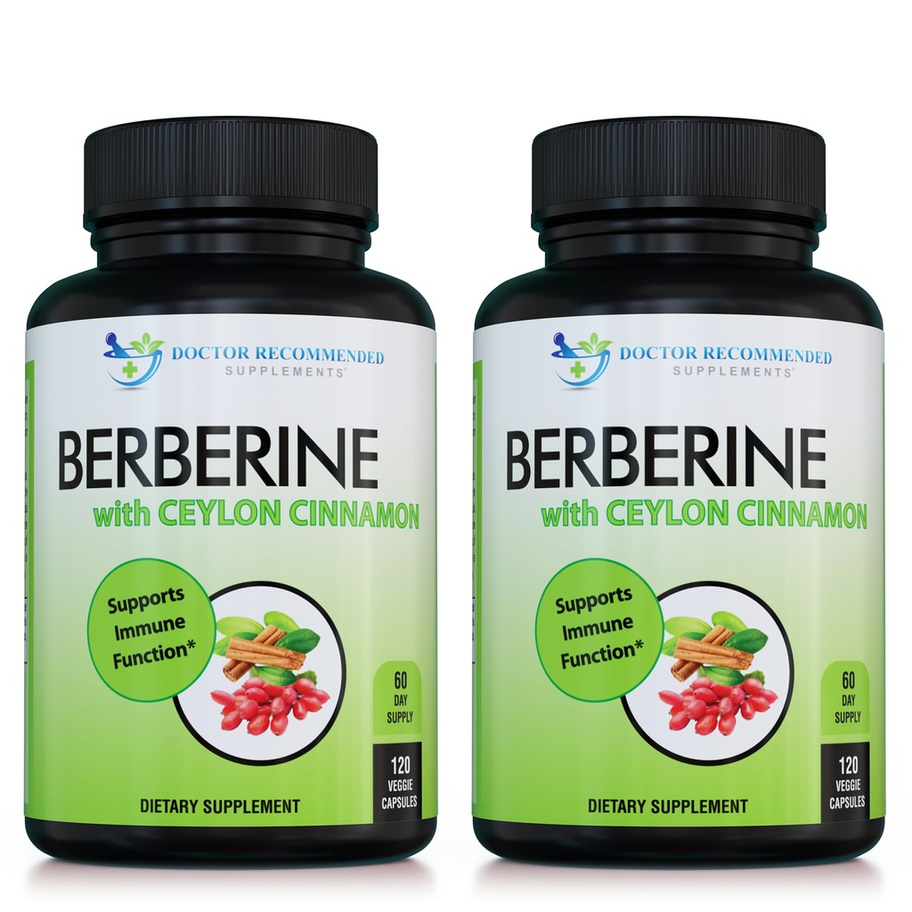 Berberin s cimetom Ceylon - 1200 mg Berberine & 100 mg Organski cimet - 120 Veggie kapsule, Zdrav imunski sistem Kardiovaskularno srce in dobro počutje prebavil (paket z 2)