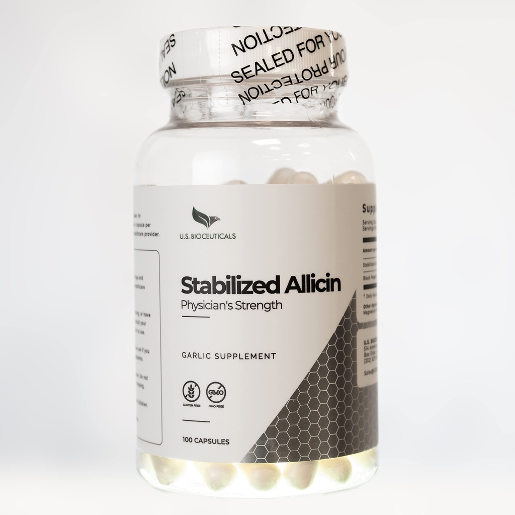 Stabilizirani alicin (ne-GMO) - 700.000 mcg Alicin na steklenico - Laboratorijsko testiran - cGMP Certified Manufacturing