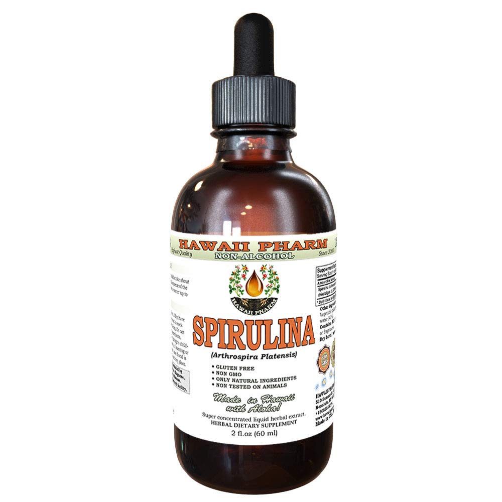 Spirulina Alkohol-free Liquid Extract, Organic Spirulina (Arthrospira platensis) Posušeni Algae Glycerit Natural Herbal Supplement, Havaji Pharm, ZDA 2 fl.oz