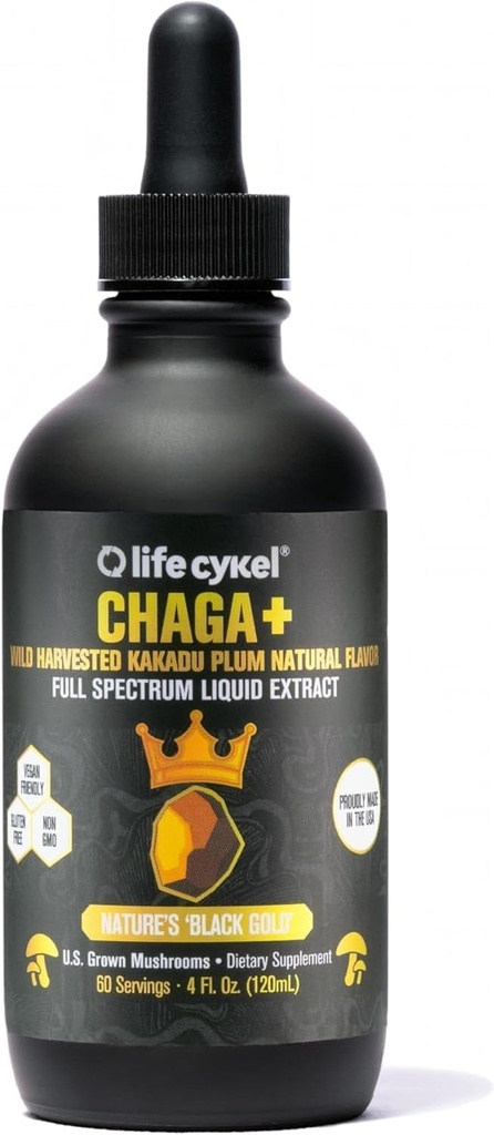 Life Cykel - Chaga goba Extract s Kakadu Plum - Dvojna izvlečena goba Tinktura - Ne-GMO Imunska podpora dodatek za odrasle in otroke - 4 Fl Oz