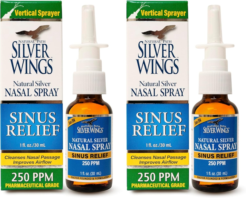 Naravna pot Silver Wings Sinus Relief Natural Silver Nasal Spray - 250ppm - 1oz - 2 Pack