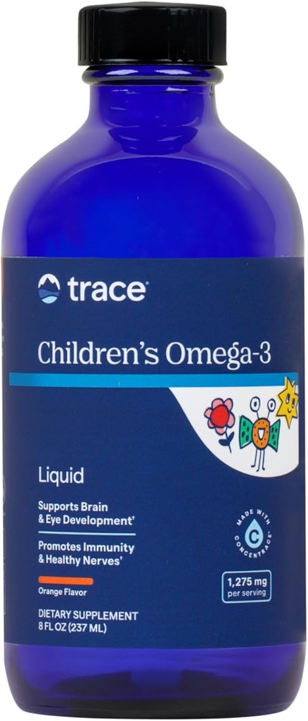 Trace Minerals Children's Omega-3 - Tekoči dodatki Podpora Živčni in Imunski sistem Funkcija - Zdravstveni dodatek za otroke - EPA & DHA podpira razvoj možganov in oči - Orange, 8 fl oz