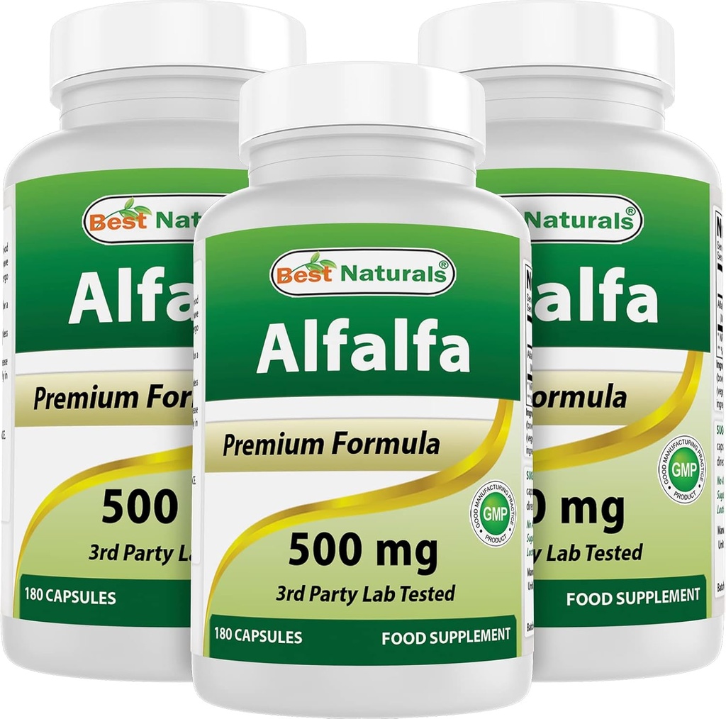 Best Naturals Alfalfa Green Super Food 500 mg 180 Kapsule (180 Število (paket 3)