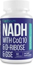 NADH 50 mg + CoQ10 200 mg + D-riboza 150 mg dodatek, povečanje NAD+ Dodatki za imunski sistem, celično energijo, fokus, zmanjšan nikotinamid dinukleotid, 60 Veggie kapsul