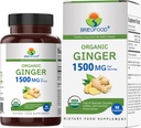 Brieofood Organic Ginger 1500mg, 45 Služabniki, vegetarijanci, Gluten brez, 90 vegetarijanske tablete